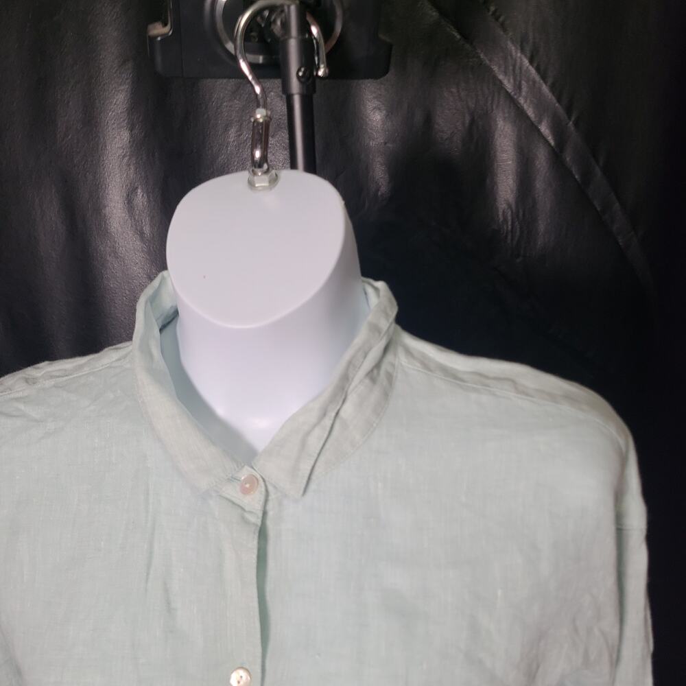 J Jill Love Linen Pastel Mint Green Button-Down Long Sleeve Shirt Size XL - Picture 2 of 9
